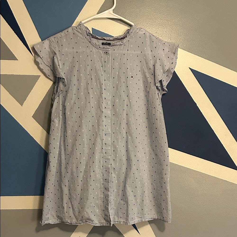 Tommy Hilfiger Light Blue Short-Sleeve Dot Button-Front Top